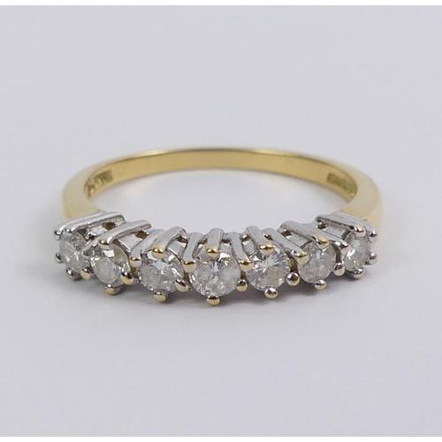 2 - 18ct gold, seven stone diamond ring, (.5ct), 2.8 grams, 3.6mm, size N.