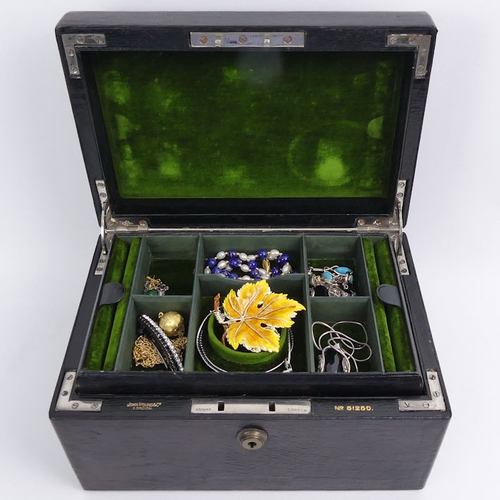 20D - A jewellery box and contents, including silver and turquoise items, an enamelled leaf brooch and gol... 