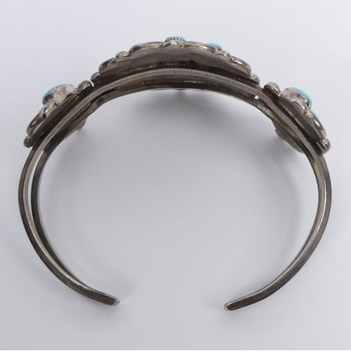 22 - Native American silver (tested), turquoise cuff bangle, 19.6 grams, 33m wide.