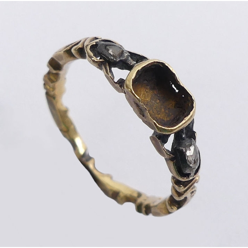 26 - Georgian 18ct gold (tested) ring, centre stone deficient, diamonds set to the shoulders, 2.3 grams, ... 