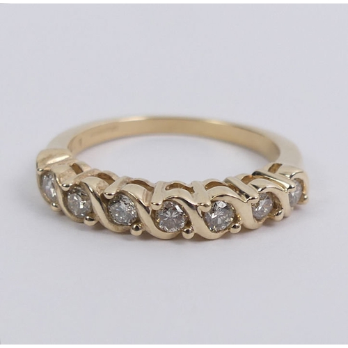 5 - 9ct gold seven stone diamond ring, (.4ct), 3 grams, 3.6mm, size M 1/2.