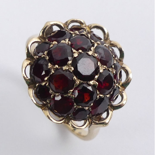 54 - 9ct gold bohemian garnet cluster ring, 3.6 grams, 16.3mm, size M 1/2.