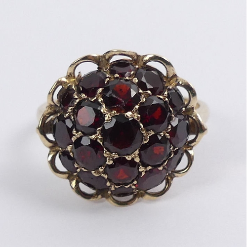 54 - 9ct gold bohemian garnet cluster ring, 3.6 grams, 16.3mm, size M 1/2.