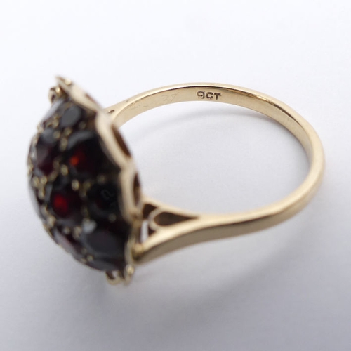 54 - 9ct gold bohemian garnet cluster ring, 3.6 grams, 16.3mm, size M 1/2.