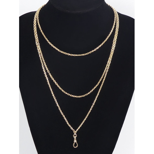 57 - 9ct gold belcher link long guard chain, 28 grams, 2.58mm, 152cm.