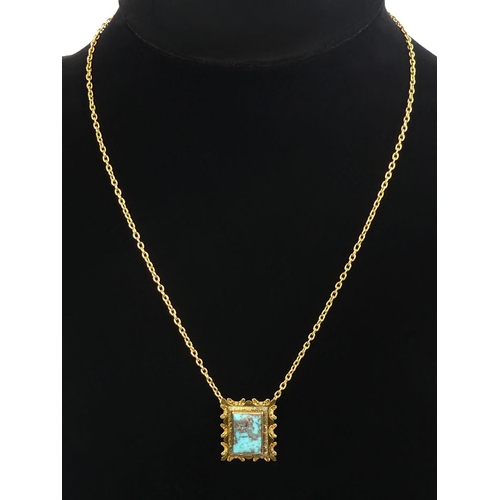 60 - 15ct gold turquoise set pendant necklace, 8.8 grams, pendant 23mm x 19mm, chain 44cm.