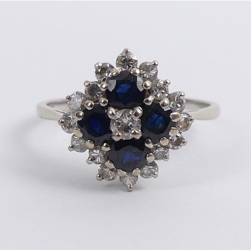 60F - 18ct, white gold (tested) sapphire and diamond ring, 3.4 grams 13.9 mm, size Q 1/2.