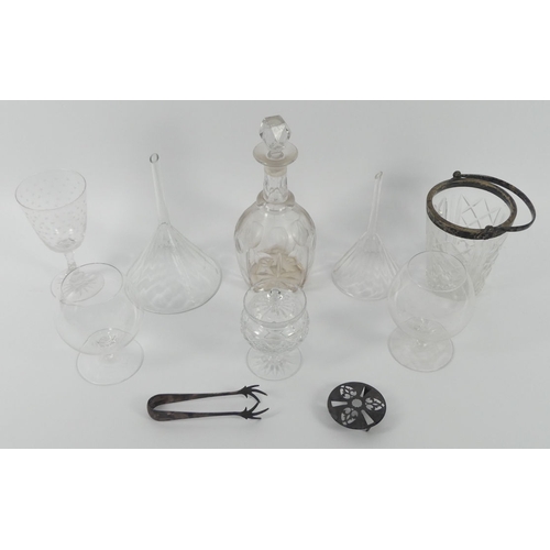 362 - Victorian and later glassware, including glass funnels, a decanter, ice bucket and glasses, highest ... 