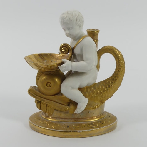 366 - A 19th century Moore & Co gilt cherub spill vase, 14cm x 12cm.