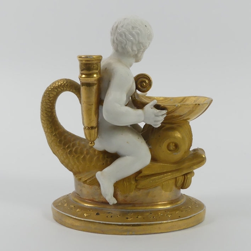 366 - A 19th century Moore & Co gilt cherub spill vase, 14cm x 12cm.