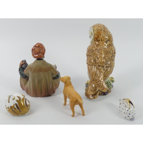 368 - Various ceramics, including a Beswick Owl 1046, two Royal Crown Derby paperweights, a Royal Doulton ... 