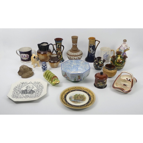 372 - A collection of twenty pieces of Victorian and later ceramics, including a Royal Crown Derby figure ... 