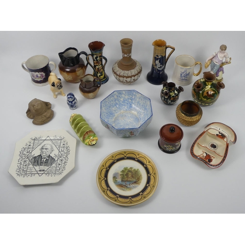 372 - A collection of twenty pieces of Victorian and later ceramics, including a Royal Crown Derby figure ... 