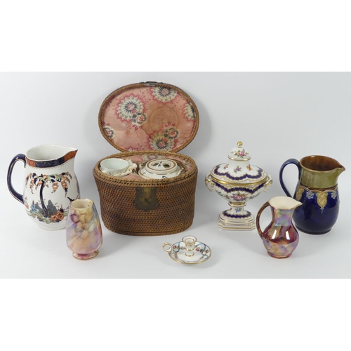 379 - 19th century and later ceramics, including Doulton Lambeth, Oriental tea set in a basket, a Sevres s... 