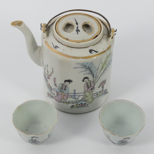 379 - 19th century and later ceramics, including Doulton Lambeth, Oriental tea set in a basket, a Sevres s... 