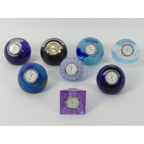 380 - Eight Caithness glass clock paperweights, 7cm.