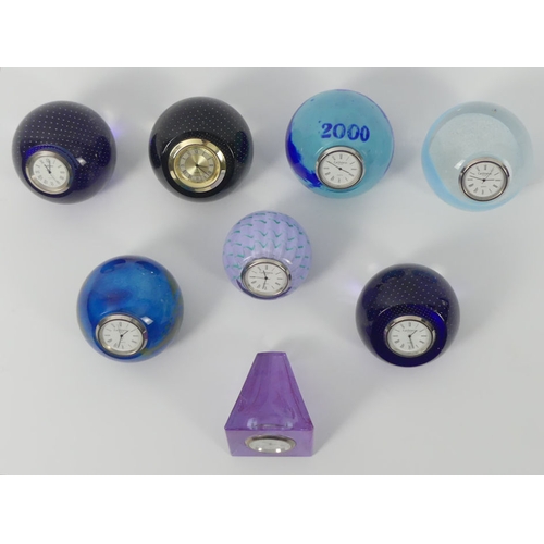 380 - Eight Caithness glass clock paperweights, 7cm.