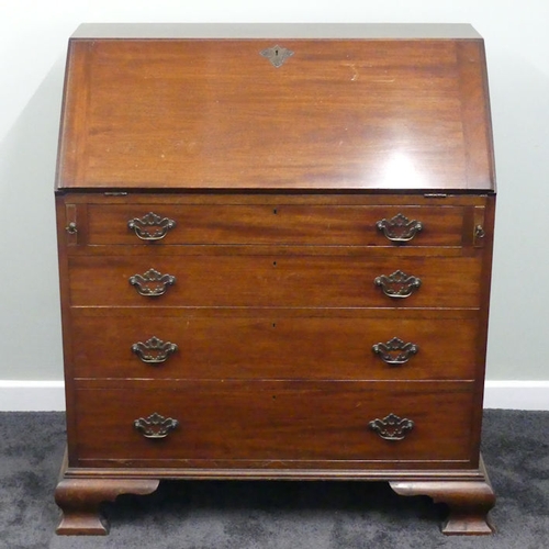 485 - Early 20th century mahogany bureau with fitted interior, made by a retired soldier in 1920 according... 