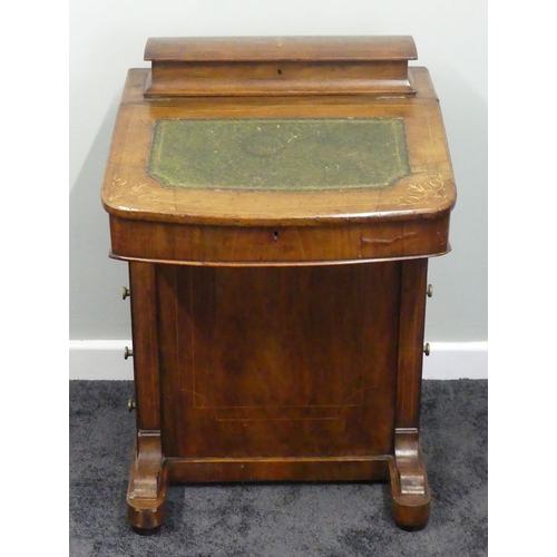 486 - Victorian walnut inlaid Davenport with four drawers and four dummy draws, 53cm x 77cm x 51cm. Collec... 