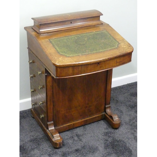 486 - Victorian walnut inlaid Davenport with four drawers and four dummy draws, 53cm x 77cm x 51cm. Collec... 