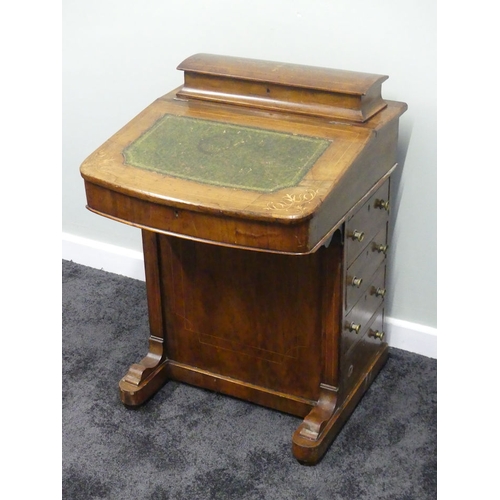 486 - Victorian walnut inlaid Davenport with four drawers and four dummy draws, 53cm x 77cm x 51cm. Collec... 