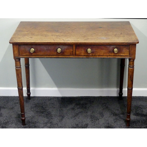 488 - A 19th century mahogany two drawer side table on turned legs, 91cm x 52cm x 73cm.
Collection own cou... 