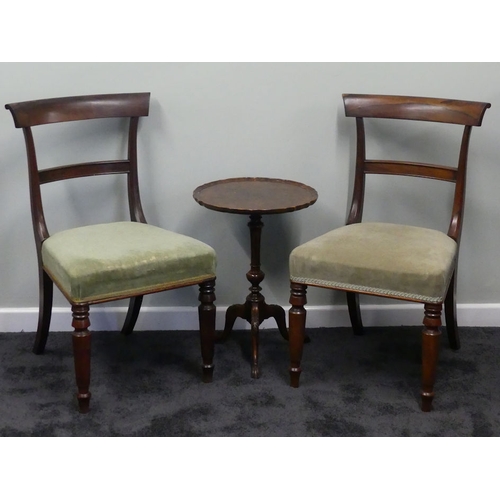 491 - A pair of 19th century rosewood chairs and a walnut tripod wine table, table 56cm x 40cm diameter. C... 