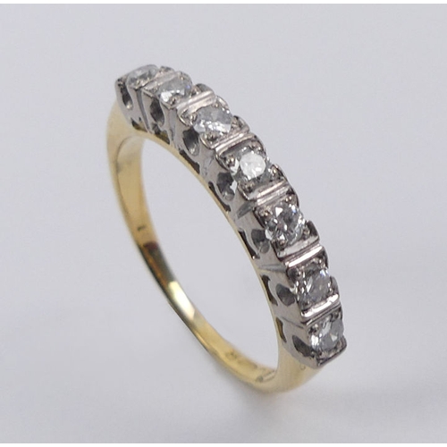 34 - 18ct gold three stone diamond ring, 1.9 grams, 4.1mm, size N.