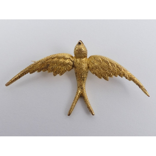 13 - 15ct gold, swallow design brooch, 4 grams, 47mm x 24.6mm.