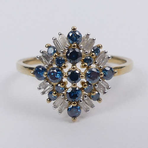 38 - 9ct gold, fancy blue and white diamond ring, 2.1 grams, size P 1/2.