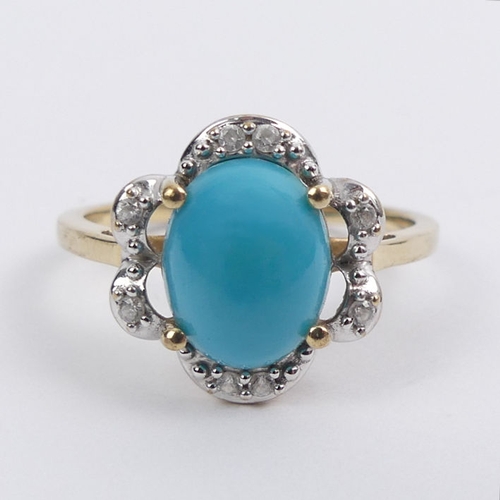 39 - 9ct gold, turquoise and white topaz ring, 2.8 grams, 13.8mm, size P 1/2.