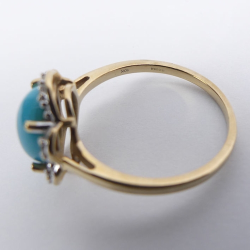 39 - 9ct gold, turquoise and white topaz ring, 2.8 grams, 13.8mm, size P 1/2.