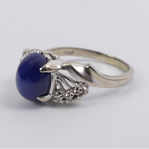 8 - 14ct white gold, star sapphire and diamond ring, 3.9 grams, 9.5mm, size O 1/2.