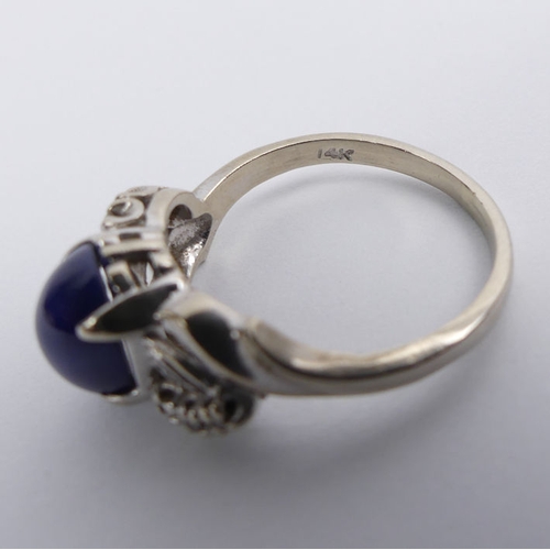 8 - 14ct white gold, star sapphire and diamond ring, 3.9 grams, 9.5mm, size O 1/2.