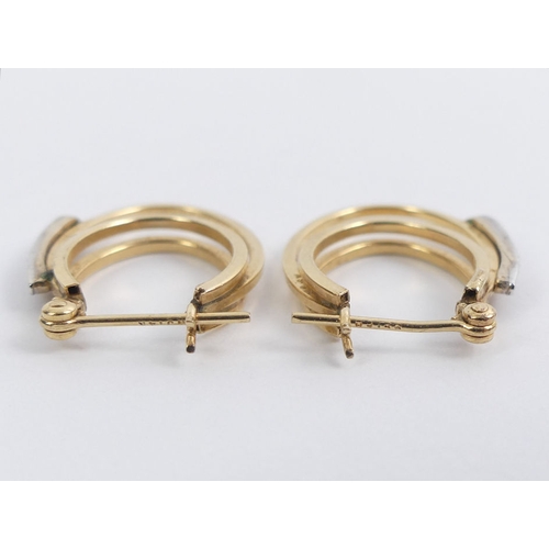 9 - A pair of 14ct gold, diamond earrings, 1.9 grams, 20mm x 15.8mm.