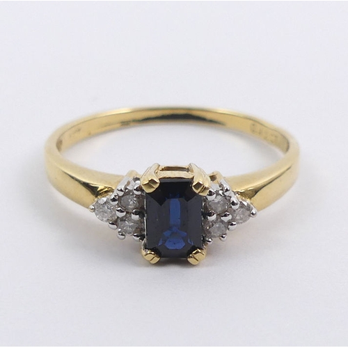 51 - 18ct gold, sapphire and diamond ring, (diamond weight 0.12ct), 2.7 grams, 6.5mm, size R 1/2.