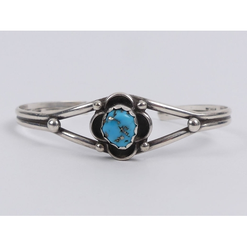 12 - Myrtle Native American sterling silver, turquoise set cuff bangle, 11.4 grams, 17.3mm.