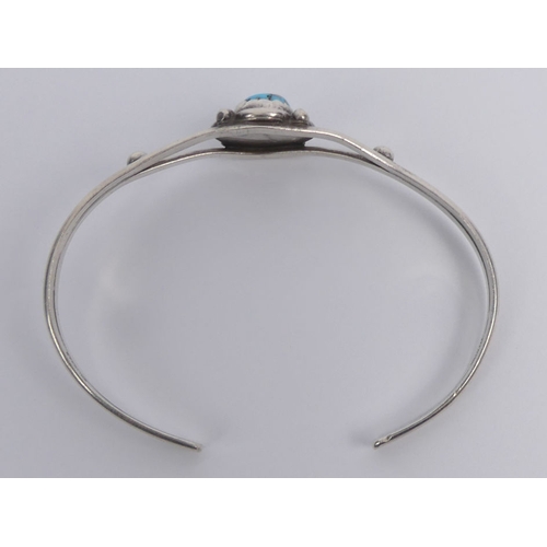 12 - Myrtle Native American sterling silver, turquoise set cuff bangle, 11.4 grams, 17.3mm.