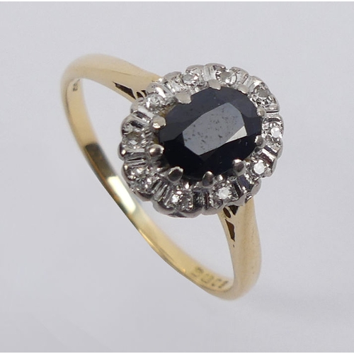 20B - 18ct gold sapphire and diamond cluster ring, 2.9 grams, 9.6mm, size N 1/2.