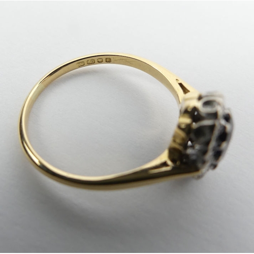 20B - 18ct gold sapphire and diamond cluster ring, 2.9 grams, 9.6mm, size N 1/2.