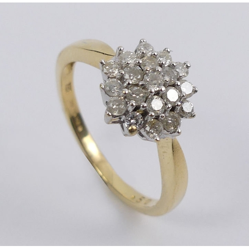 4 - 18ct gold diamond cluster ring, (.5ct), 4 grams, 10.3mm, size P.