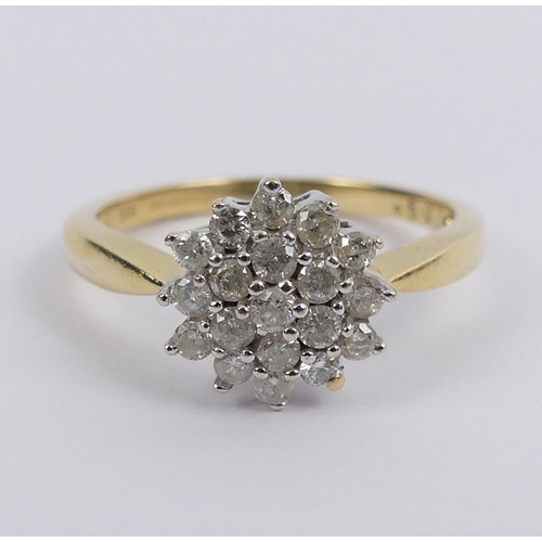 4 - 18ct gold diamond cluster ring, (.5ct), 4 grams, 10.3mm, size P.