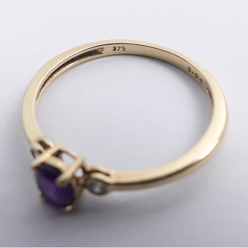 40 - 9ct gold, amethyst and diamond ring, 1.4 grams, 5mm, size P 1/2.