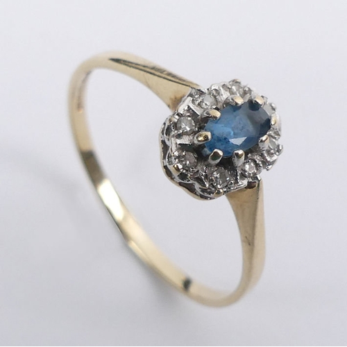 41 - 9ct gold, blue topaz and diamond ring, 1.4 grams, 8.3mm, size R.