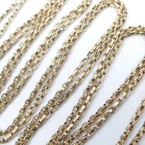 57 - 9ct gold belcher link long guard chain, 28 grams, 2.58mm, 152cm.