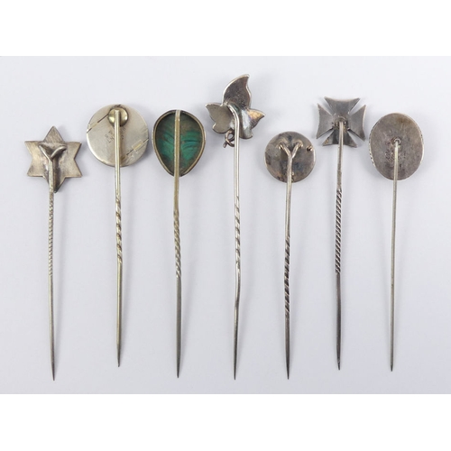 82 - Eight Victorian silver and malachite stick pins, 28 grams, largest 19mm.