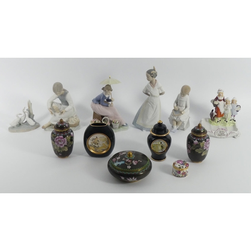 314 - Various ceramics, including four Nao figures, two Chakin vases, a Yardley soap dish, together with a... 