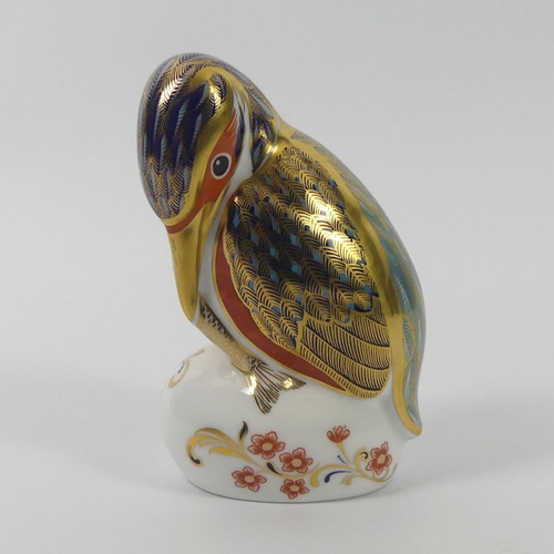 347 - A Royal Crown Derby, Kingfisher paperweight with gold stopper, 11 cm.