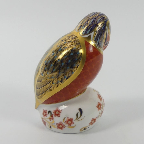 347 - A Royal Crown Derby, Kingfisher paperweight with gold stopper, 11 cm.