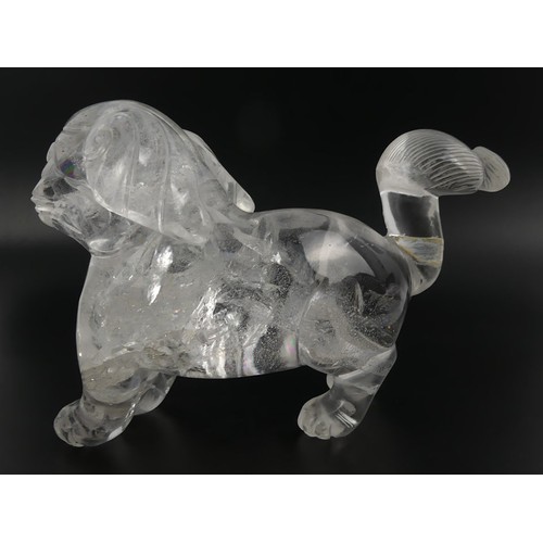 313 - A Chinese rock crystal figure of a dog, 19cm x 12cm.